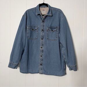 Levi's Men's Blue Denim Shirt Jacket with Sherpa Lining Worn Size Large